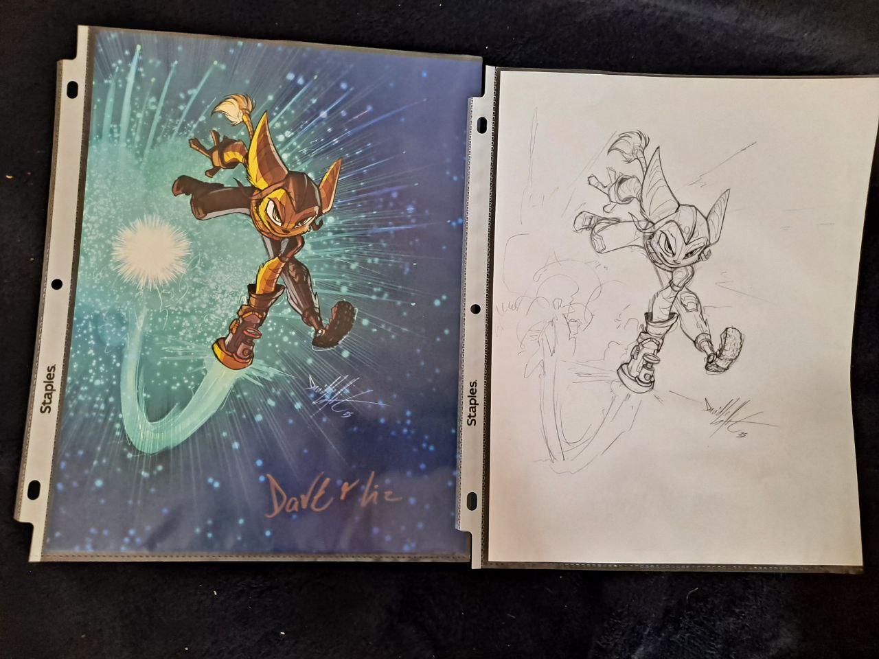 ORIGINAL ART Yellow Space Cat pencils and print