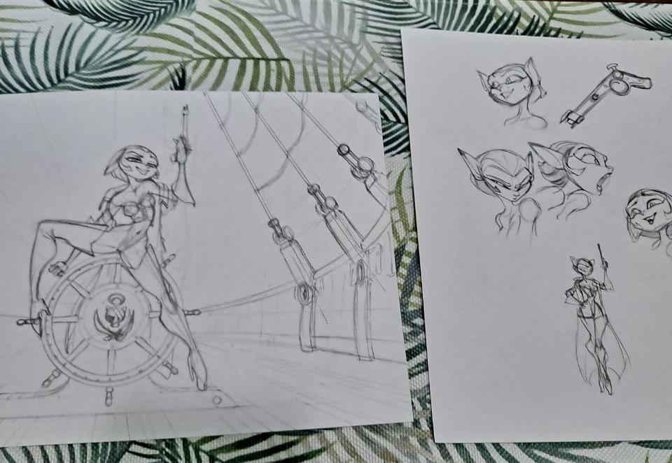 ORIGINAL ART AND PRINT Captain Amelia Treasure Planet Valentine's Day