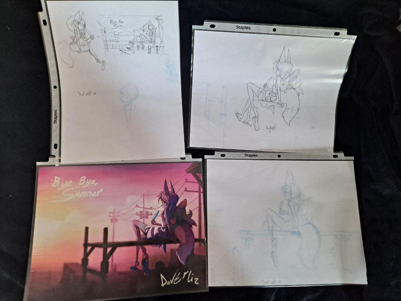 ORIGINAL ART Pink Anime Fox Line Art and Print