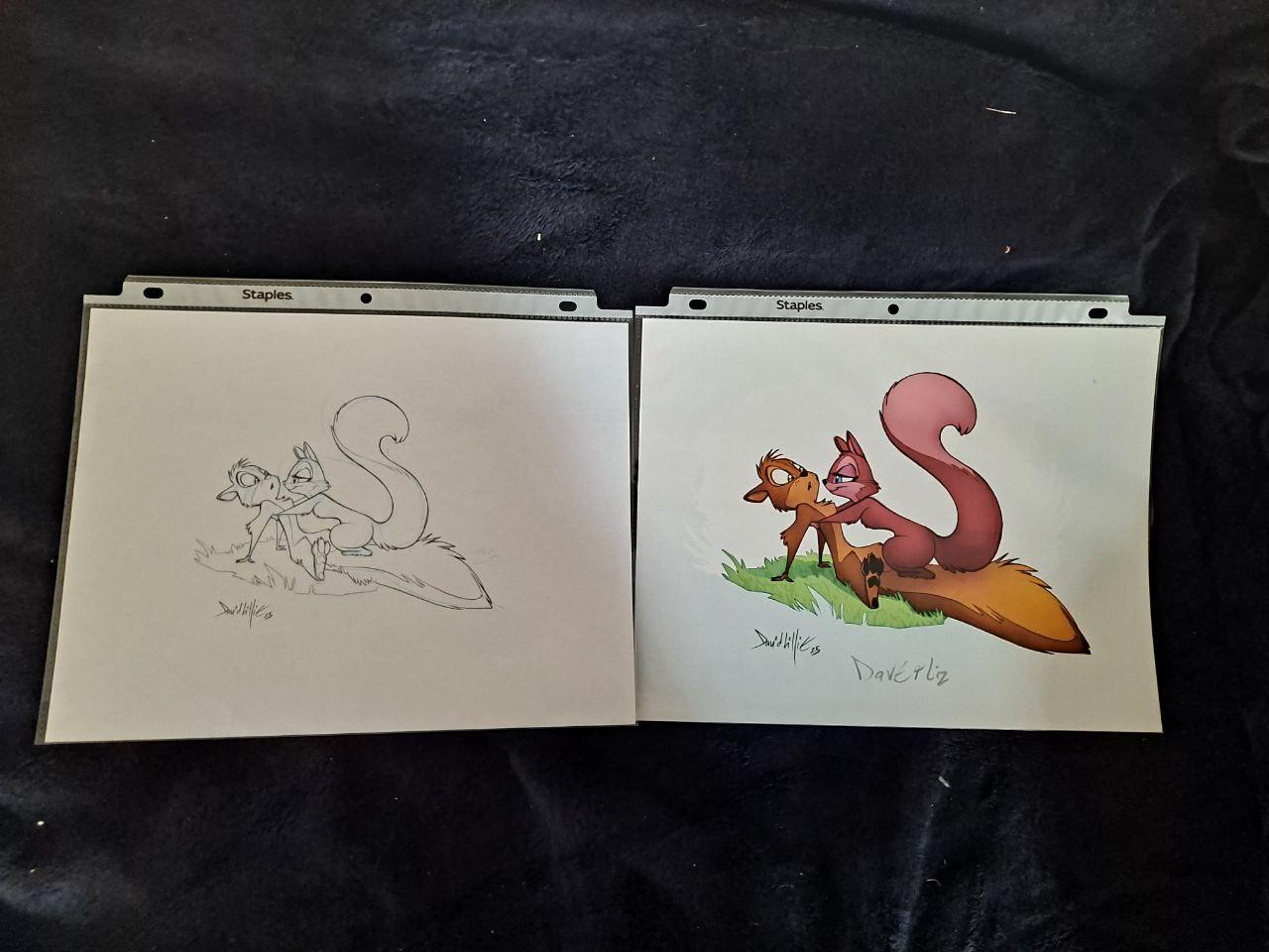 ORIGINAL ART 2 Squirrels Pencils and Print